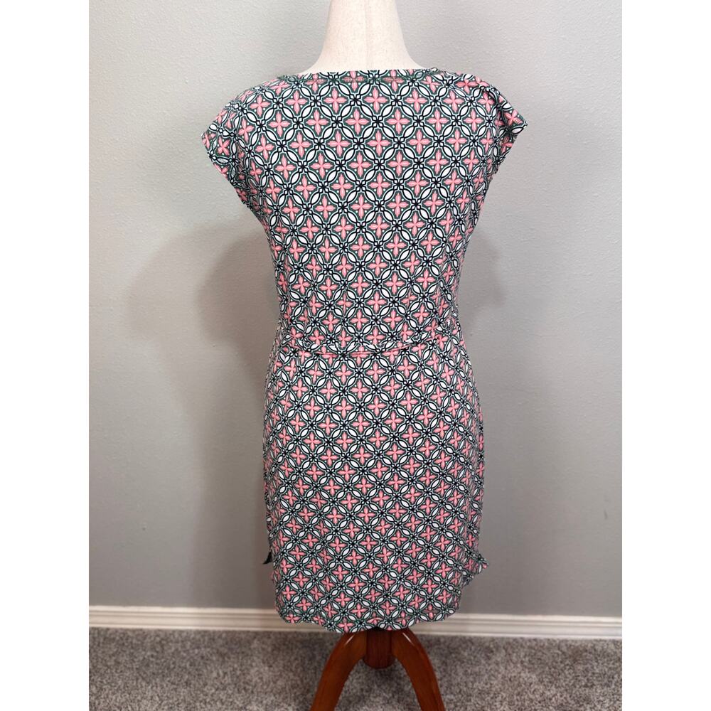Talbots dress knit green white pink pattern cap sleeve scoop neck self tie Sz M - Picture 5 of 10